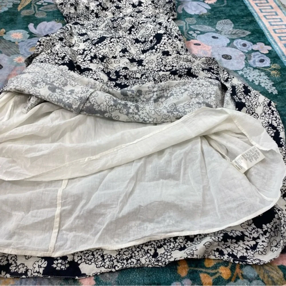 NWT Anthropologie Smocked Floral Cut Out Midi Dress White & Black Large - Picture 8 of 15